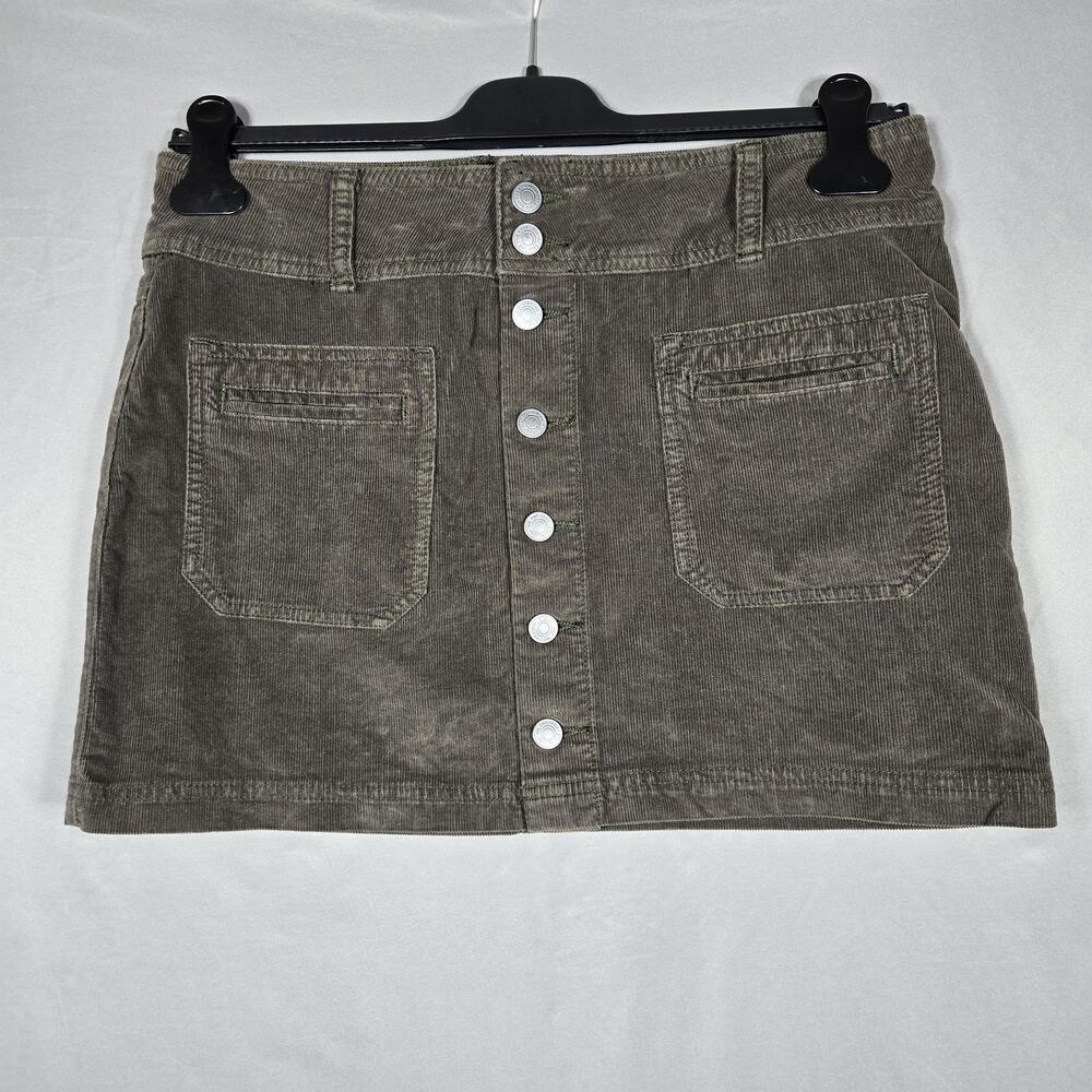 We The Free People Skirt 30L Tall Olive Green Corduroy A-Line Mini Short Button